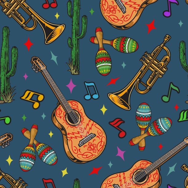 墨西哥乐器的无缝模式图片下载