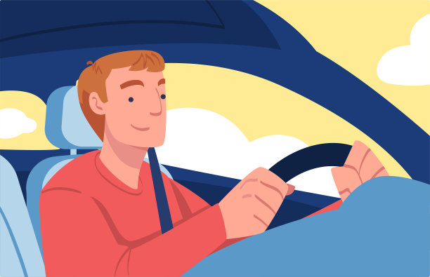 男人性格驾驶汽车坐在司机座位内车辆矢量插图图片下载