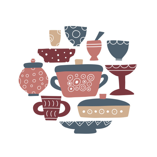 陶瓷厨具手工绘制收集。图片下载