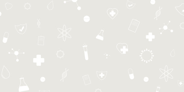 医学插图，图标(病毒、基因、十字架、心脏、胶囊、试管)在浅色背景和复制空间上。图片下载