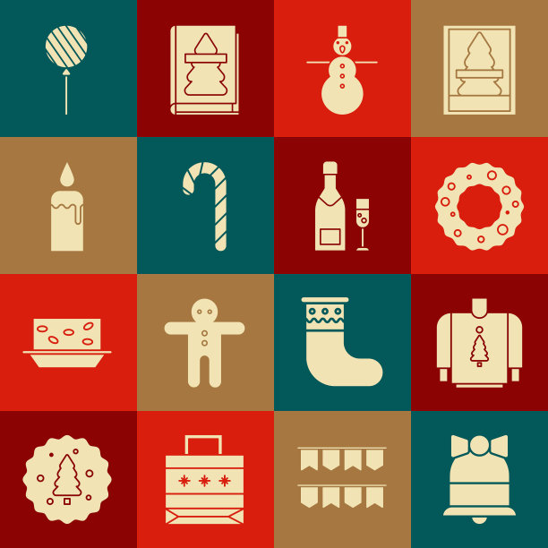 圣诞节铃铛毛衣花环雪人糖果香槟矢量素材图片下载