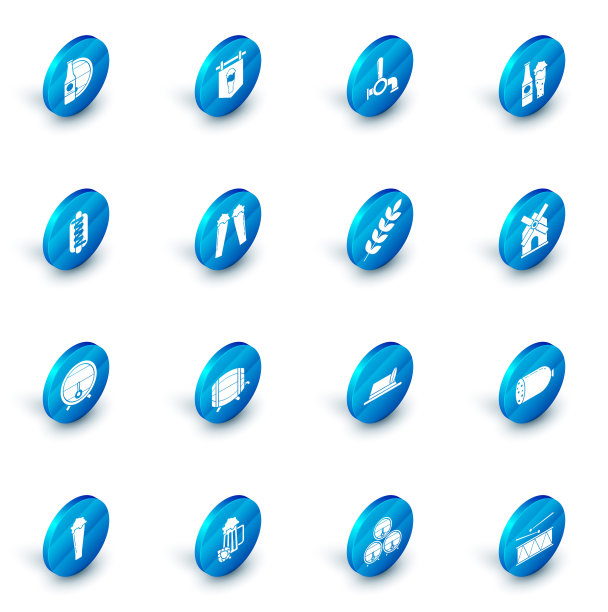 设置街道招牌与玻璃啤酒，瓶子和，热狗三明治芥末，木桶在架子上塞cock，玻璃，风车和谷物设置大米，小麦，玉米，燕麦，黑麦，大麦图标。向量图片下载