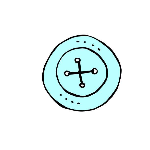 矢量蓝色按钮在平坦的涂鸦风格。手绘配件，缝纫元素，图标，彩色剪贴画图片下载