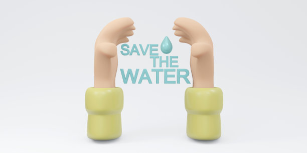 3D渲染的手保护水滴与复制空间孤立在白色背景概念在3月拯救水日。3D渲染插图最小的卡通风格。图片下载