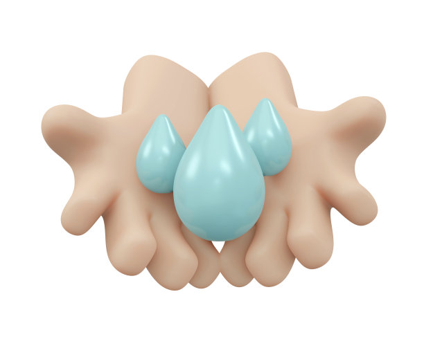 3D渲染的手握水滴孤立在白色背景概念拯救水日在三月。3D渲染插图最小的卡通风格。图片下载