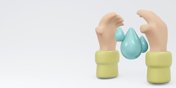 3D渲染的手保护水滴与复制空间孤立在白色背景概念在3月拯救水日。3D渲染插图最小的卡通风格。图片下载