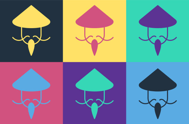 波普艺术亚洲或中国圆锥形草帽的图标图片下载