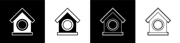 设置狗屋图标孤立在黑色和白色图片下载