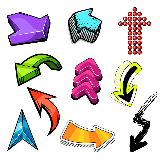 一组抽象涂鸦箭头卡通少年图片下载