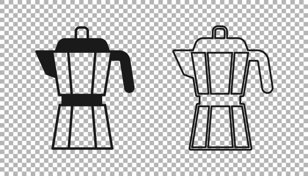 黑咖啡壶图标孤立在透明的背景。向量图片下载