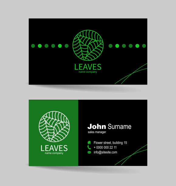 带有抽象现代设计的名片。黑色背景上的绿线。图片下载