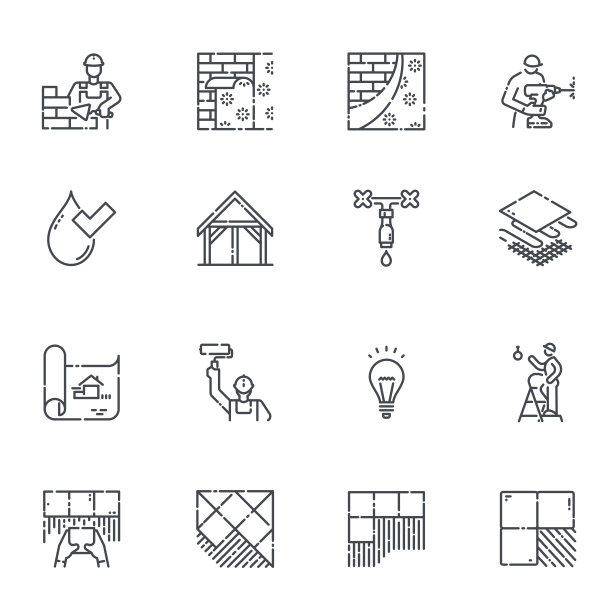 一组可编辑的描边矢量构造线图标孤立图片下载