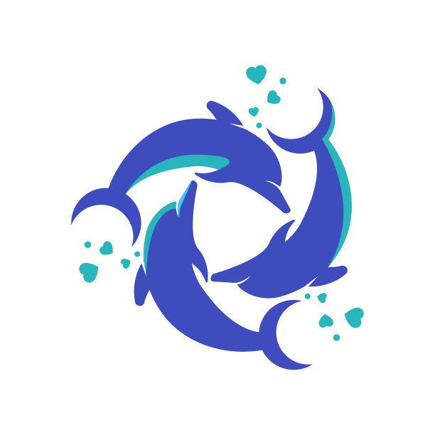 用心形图标圈出海豚标志和符号图片下载