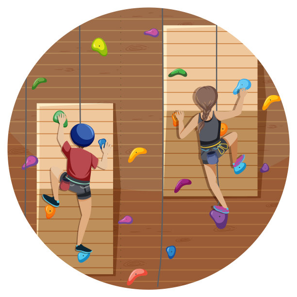 人们在室内的圆形画板上攀岩的场景图片下载