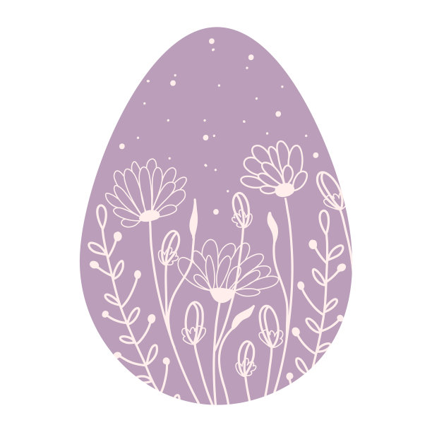 剪影紫色复活节彩蛋与春天花卉和轮廓图案。插图彩色和极简主义的复活节彩蛋。向量图片下载