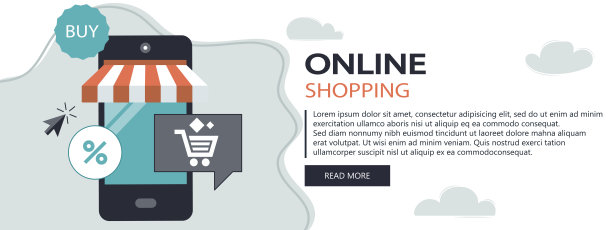 网上购物和付款方式。移动支付。支付每次点击和在线订单。平面向量插图。网站横幅图片下载