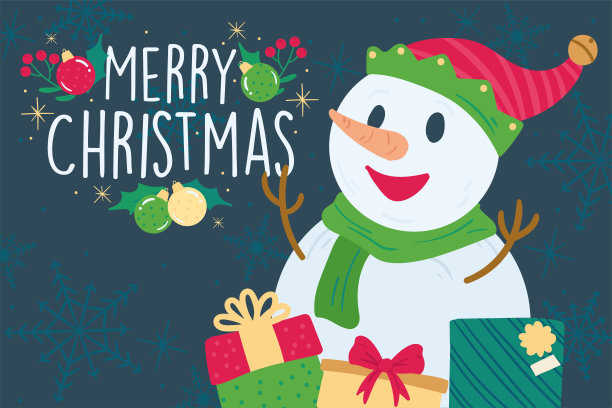 圣诞礼物雪人卡通：圣诞节贺卡矢量素材图片下载