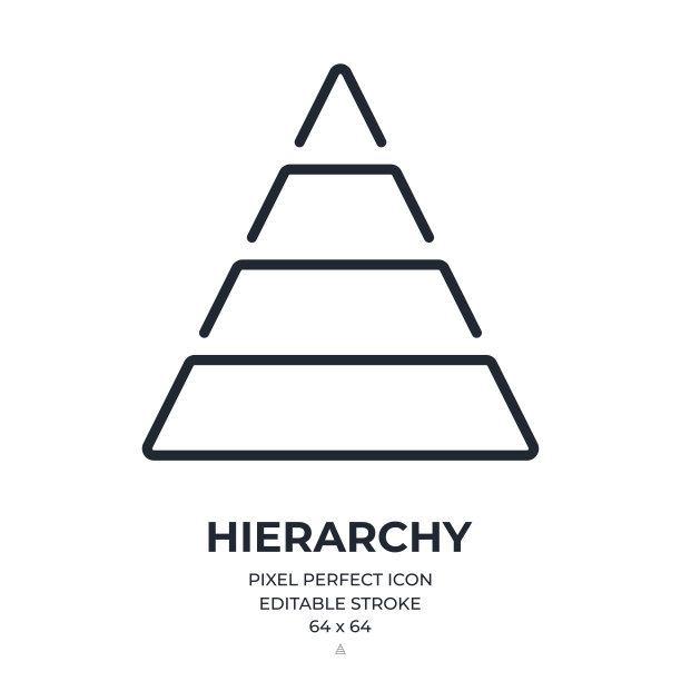 层次金字塔可编辑的笔画轮廓图标孤立在白色背景平面矢量插图。像素完美。64 x 64。图片下载
