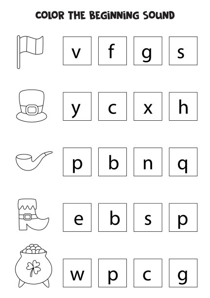 学习儿童英语语言。给开头的声音上色。图片下载
