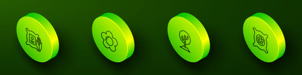 设置等距线玉米在袋子，花，树和包装充满种子的植物图标。向量图片下载