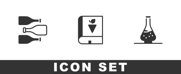 设置酒瓶的葡萄酒，书关于葡萄和Decanter图标。向量图片下载