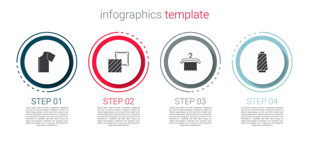 设置缝纫模式，纺织织物卷，衣架衣柜和线轴上的线。业务信息模板。向量图片下载