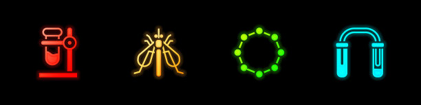 设置试管烧瓶上的立场，实验昆虫，化学配方和图标。向量图片下载