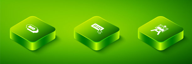 设置等距竞标，拍卖绘画和图标。向量图片下载