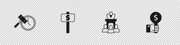 拍卖槌、手持拍卖牌、珠宝拍卖图标矢量素材图片下载