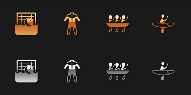 设置水球，潜水，划艇团队运动和皮划艇和划桨图标的潜水服。向量图片下载