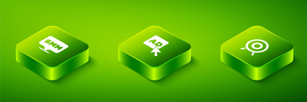 设置等距广告，目标体育和社会媒体营销图标。向量图片下载