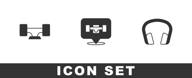 设置滑板轮和耳机图标。向量图片下载