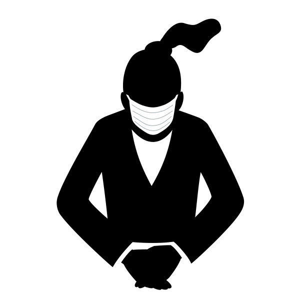 剪影的女子戴着面具鞠躬，并以工作作为图片下载