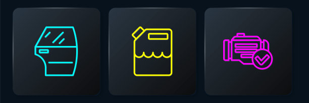 打开车门，检查发动机和油箱是否有汽油。黑色方形按钮。向量图片下载