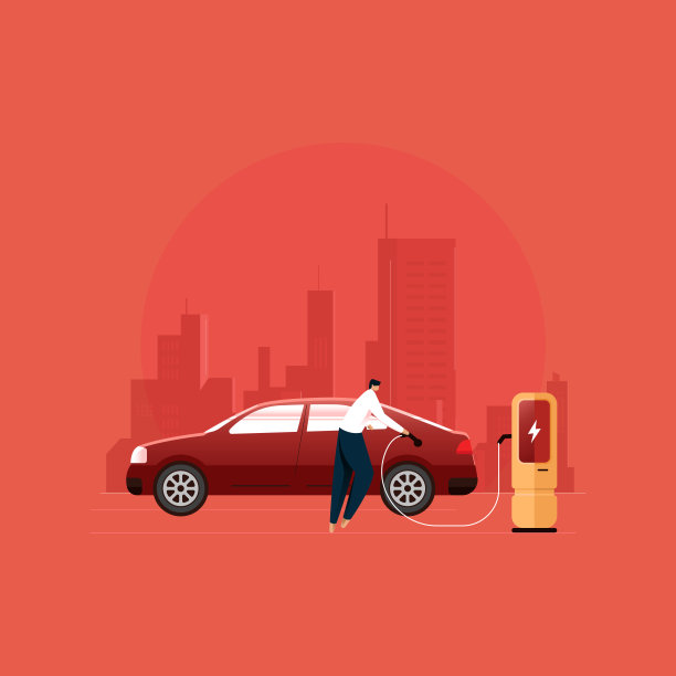 现代电动汽车充电在电池充电站，环保电动交通技术图片下载