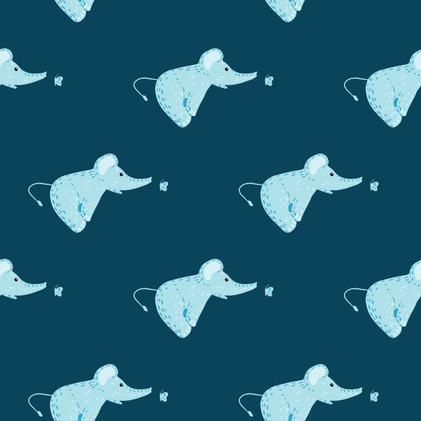 可爱的大象与蝴蝶无缝图案。滑稽幼稚的涂鸦风格窗饰。图片下载