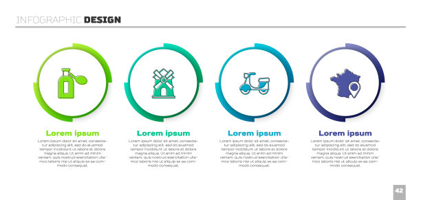 集香水，风车，滑板车和法国地图。业务信息模板。向量图片下载