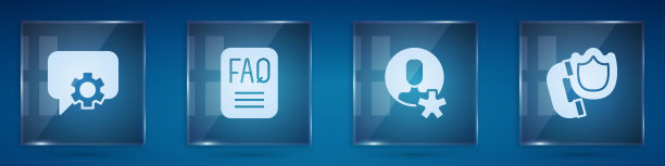 设置电话24小时支持，FAQ信息，选员工和带屏蔽的手机。方形玻璃面板。向量图片下载