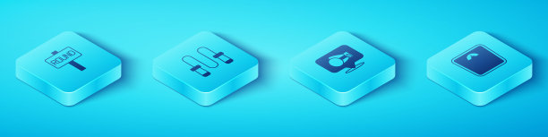 设置拳击圈板，跳绳，浴室秤和手套图标。向量图片下载