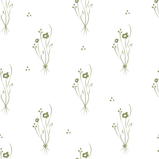 向量绿色插图。花卉无缝模式。一束野花。手绘的花田。简单的花。盛开的野花头。轮廓图。图片下载