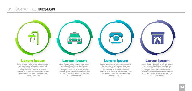 设置淋浴，出租车，电话听筒和室内壁炉。业务信息模板。向量图片下载