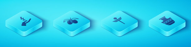 设置等距宙斯，橄榄枝，古代双耳罐和蛇杖医学图标。向量图片下载