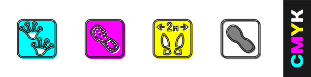 设置青蛙爪脚印，人的脚印鞋，安全距离和图标。向量图片下载