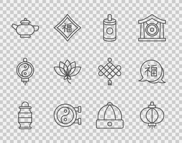 设置线中国纸灯笼烟花阴阳图片下载