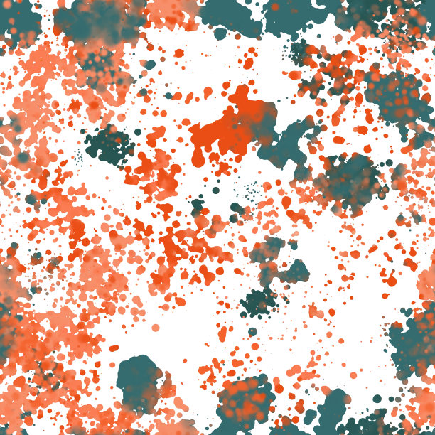 随机的蓝色和橙色水彩笔触，孤立在白色上。无缝模式。图片下载