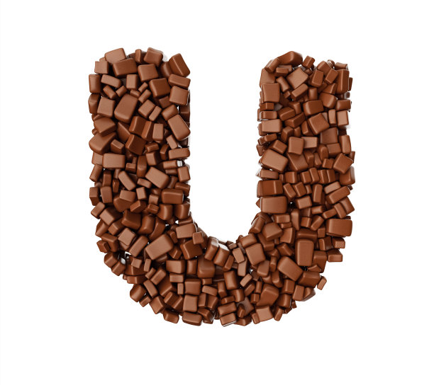 字母U制作的巧克力块巧克力块字母(字母U) 3d插图图片下载