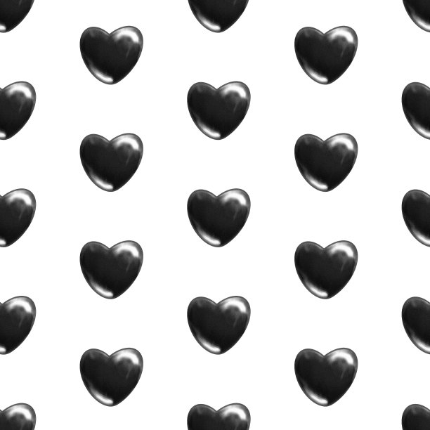 无缝模式的黑色纹理心脏孤立在白色背景。图片下载