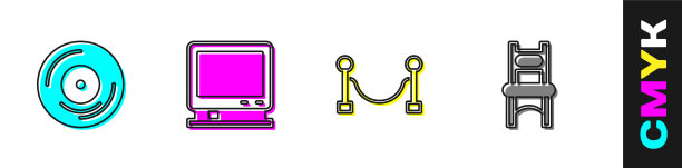 设置乙烯基碟片、复古电视绳障和椅子图片下载