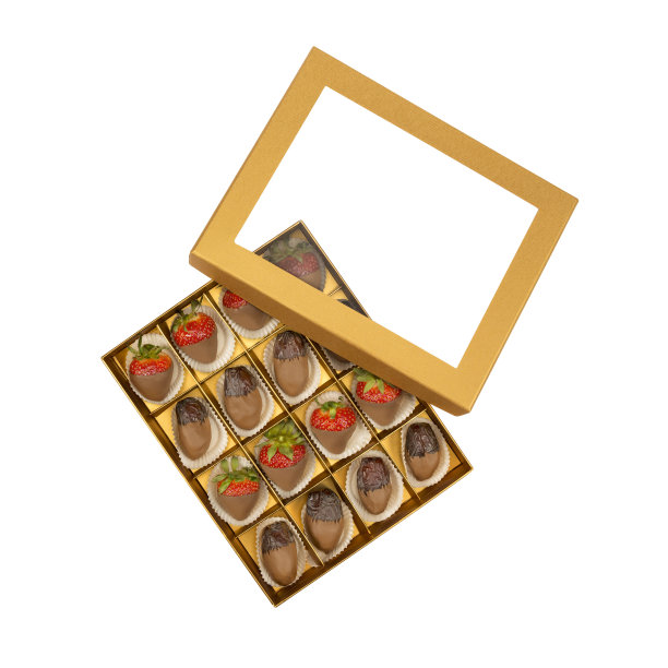 巧克力草莓盒在白色背景上图片下载