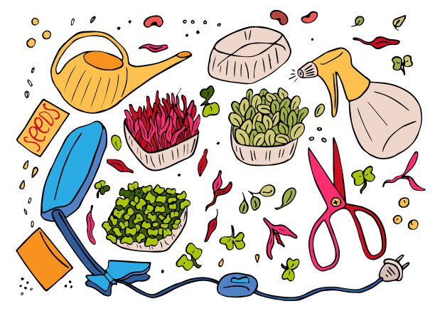 生长微绿色集手绘草图矢量图片下载